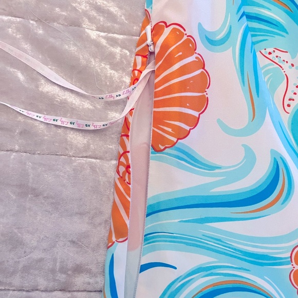 Lilly Pulitzer Do The Wave Orange Blue Seashell Starfish Silk Top - Picture 5 of 7